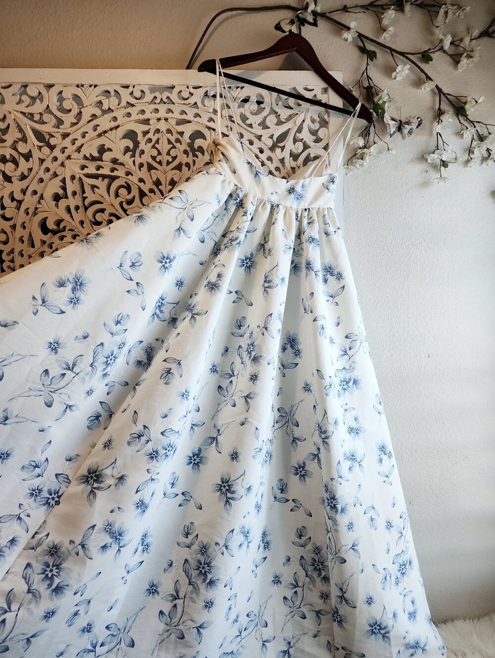 SACHI & BABI PALM WE LGOWN MAXI DRESS BLUE FORAL ADJUSTABLE STRAPS SIDE POCKETS - Picture 14 of 16